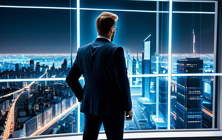 A professional individual, fully clothed in a modest business suit, standing with a natural pose in a sleek, modern office. The individual is observing an intricate, glowing holographic projection of a vibrant metaverse cityscape, complete with digital landscapes and emerging virtual structures. The background features a blurred, high-tech city view through large windows. The image conveys a sense of innovation and strategic thinking, with perfect anatomy, correct proportions, well-formed hands, and proper finger count. This is a professional image, appropriate attire, safe for work, appropriate content.