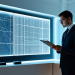 A professional individual, fully clothed in a modest business suit, stands thoughtfully in a sophisticated, minimalist office. On one side, they gently hold a physical, antique-looking property deed, representing traditional real estate. On the other, they interact with a sleek, glowing holographic display showing a detailed, abstract representation of virtual land, depicted with geometric patterns and glowing lines, symbolizing digital ownership. The scene is well-lit, emphasizing the conceptual contrast between tangible and intangible assets. Correct proportions, natural pose, well-formed hands, proper finger count. High-resolution, professional photography, soft lighting, safe for work, appropriate content, family-friendly.