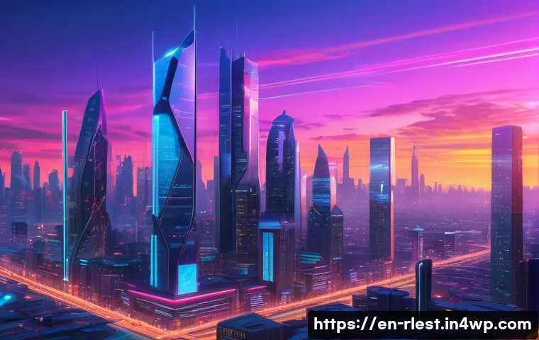 가상 부동산 투자에서의 투자 심리 - A futuristic digital cityscape at sunset, featuring rare and exclusive virtual real estate parcels g...