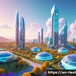 가상 부동산 투자 관련 FAQ - A futuristic digital cityscape showcasing a bustling virtual real estate marketplace in a metaverse ...