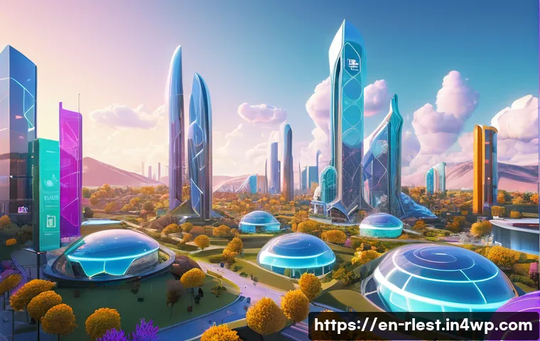 가상 부동산 투자 관련 FAQ - A futuristic digital cityscape showcasing a bustling virtual real estate marketplace in a metaverse ...