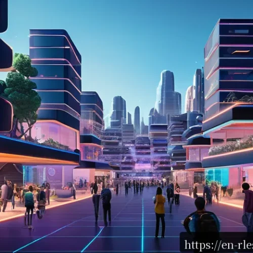 가상 부동산 투자에 대한 글로벌 비교 - A futuristic virtual real estate marketplace scene showcasing a bustling 3D digital cityscape inspir...
