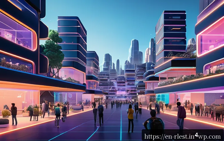 가상 부동산 투자에 대한 글로벌 비교 - A futuristic virtual real estate marketplace scene showcasing a bustling 3D digital cityscape inspir...